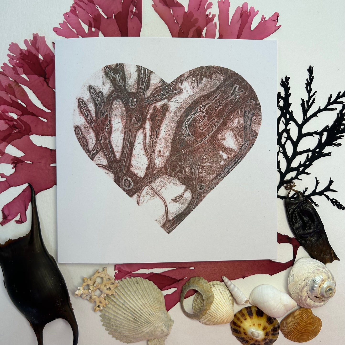 Handprinted Original Monoprint Heart Card - Islay's Strandline 17