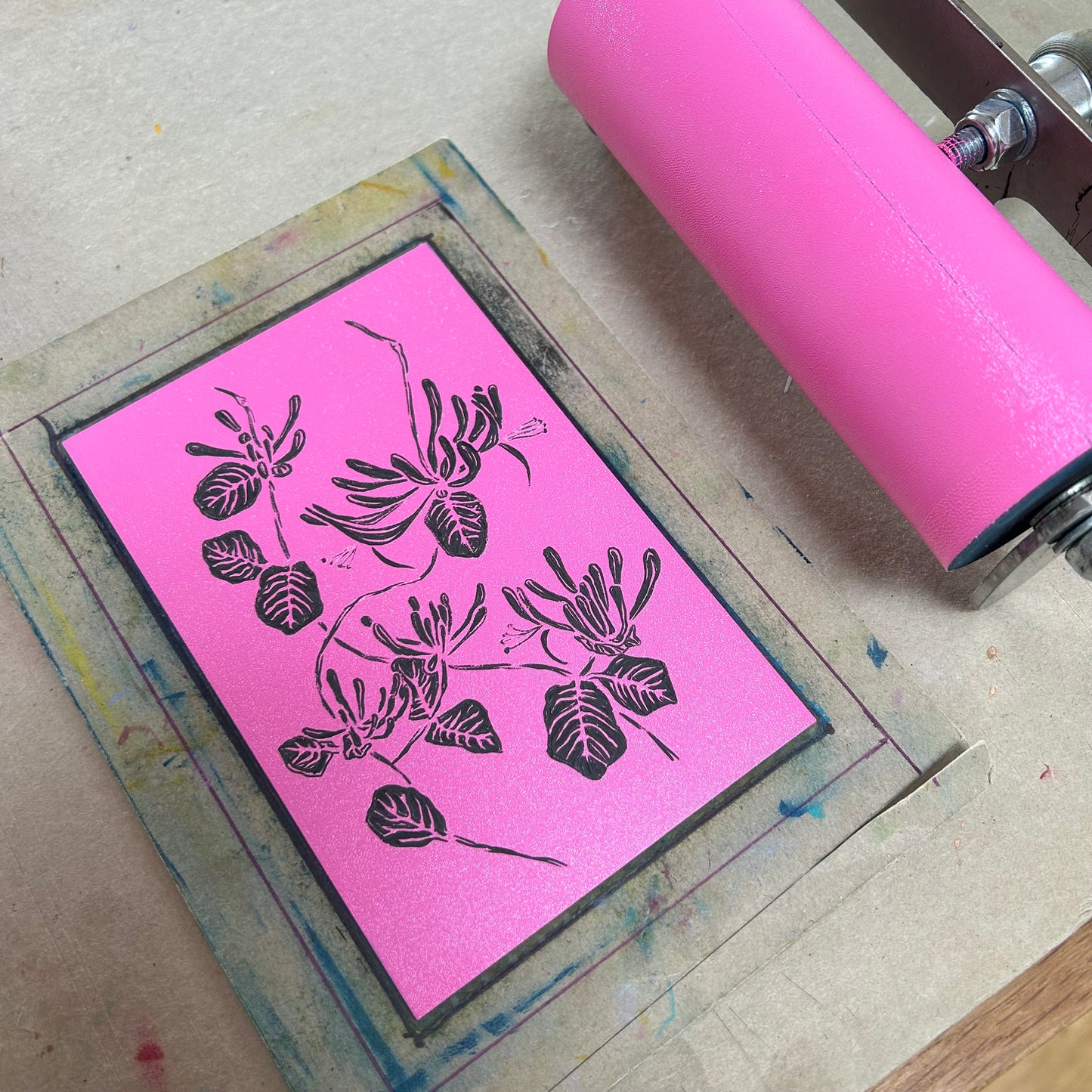 Handprinted Card -Honeysuckle - Isle of Islay